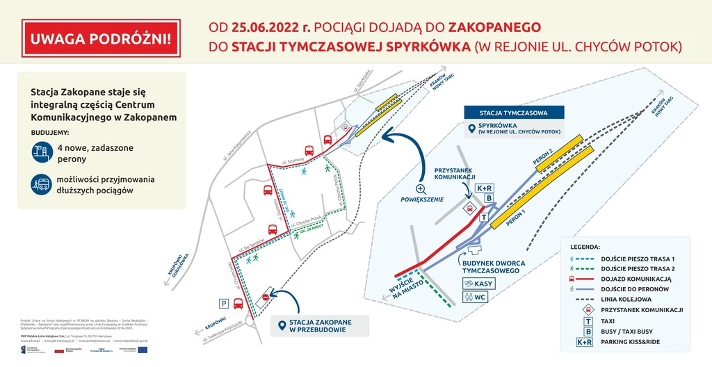 Organizacja ruchu na tymczasowym dworcu w Zakopanem