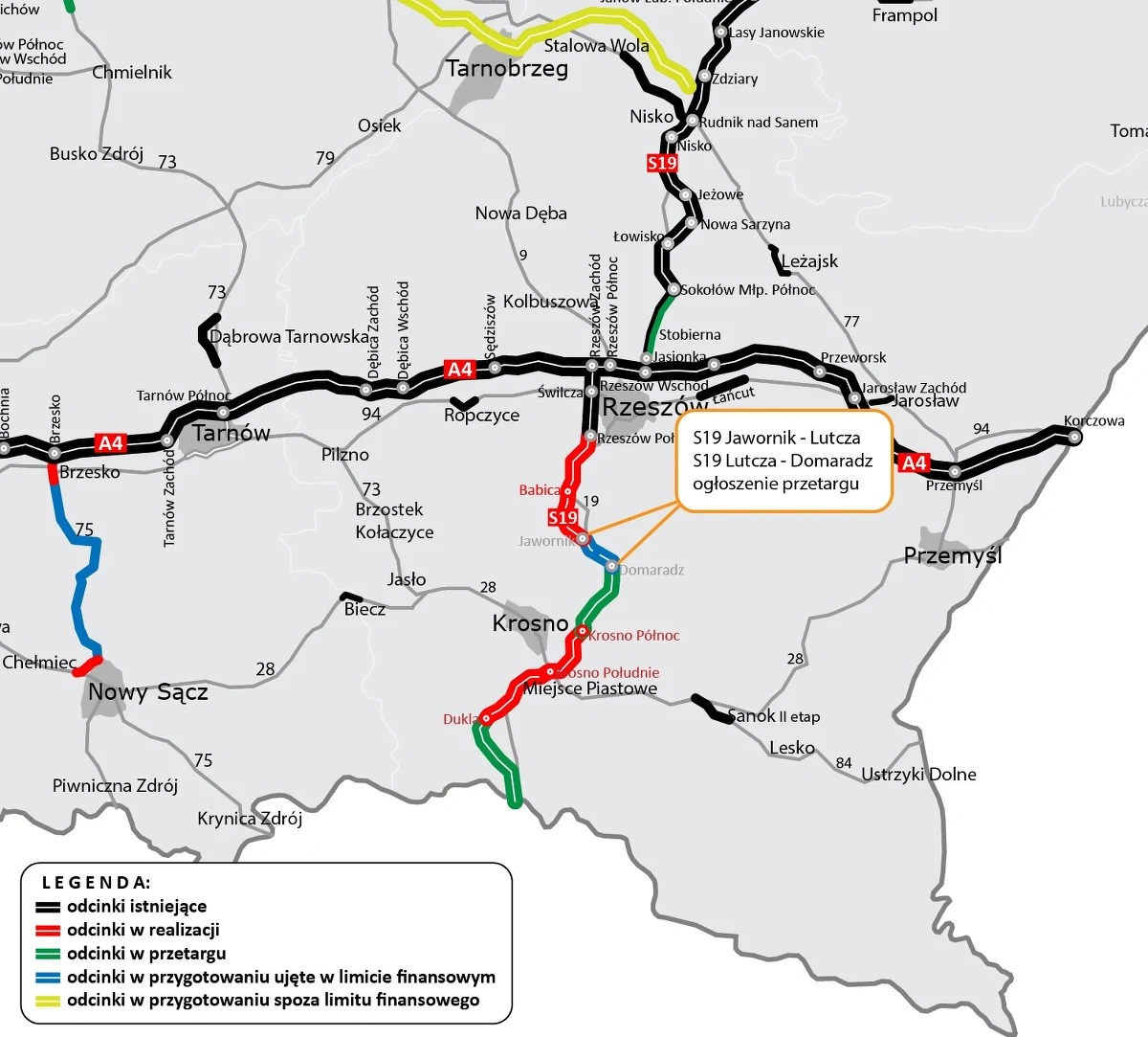 Wkrótce rozpocznie się przetarg na zaprojektowanie i budowę dwóch fragmentów drogi ekspresowej S19 w województwie podkarpackim: Jawornik - Lutcza i Lutcza - Domaradz. To łącznie około 12 kilometrów, z których prawie 4 znajdą się w tunelach. Rzeszowska Generalna Dyrekcja Dróg Krajowych i Autostrad skierowała ogłoszenia o przetargach do publikacji w Dzienniku Urzędowym Unii Europejskiej.