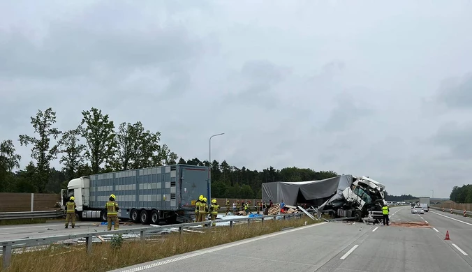 Zderzenie ciężarówek na autostradzie A1 koło Słostowic. Utrudnienia
