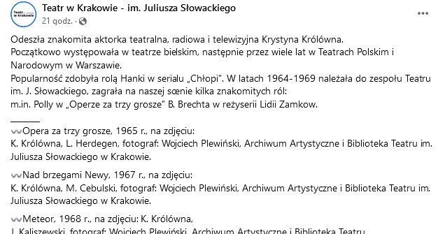 /Facebook Teatr w Krakowie - im. Juliusza Słowackiego /Facebook