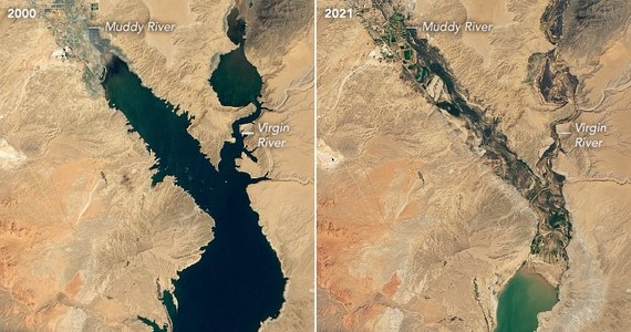 Dowód na mega suszę w USA publikuje na nowych zdjęciach NASA. Pokazują one, jak w ciągu dwóch dekad zmieniło się jezioro Mead - sztuczny zbiornik na pograniczu stanów Nevada i Arizona. 