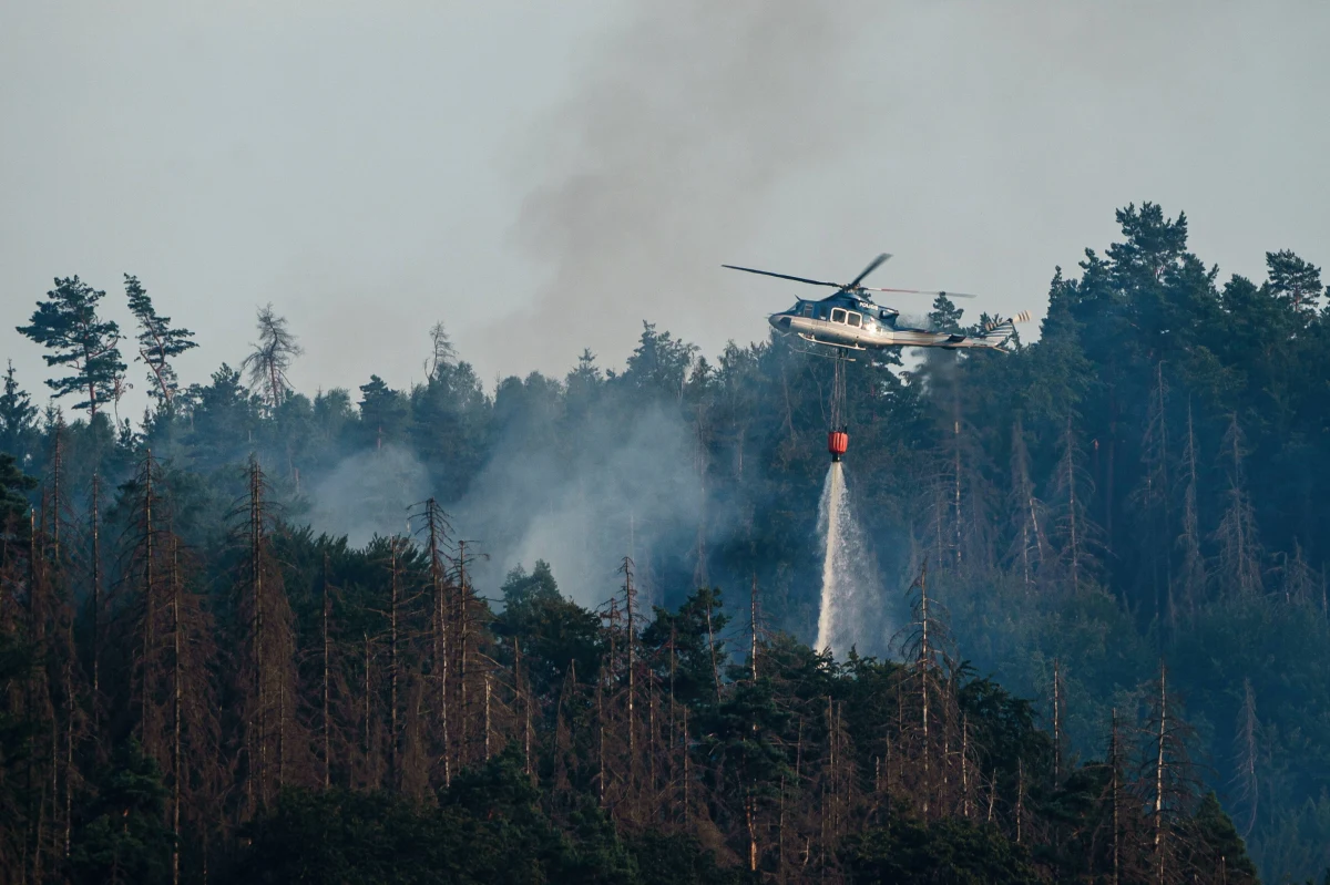 900 strażaków w dalszym ciągu walczy z pożarem w Parku Narodowym Czeska Szwajcaria. Są oni wspierani z powietrza przez śmigłowce i samoloty gaśnicze. Problemem ponownie jest pogoda - w Czechach wzrosły temperatury, brakuje też deszczu.