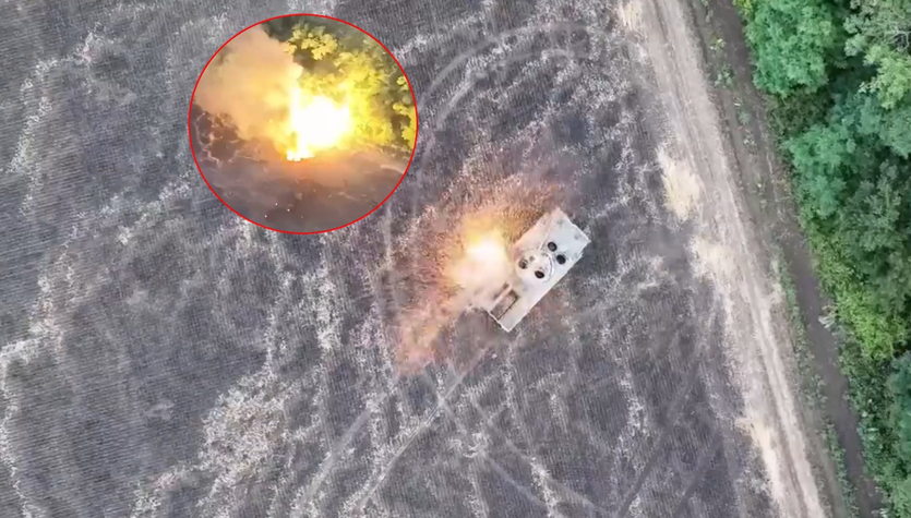 La guerra en Ucrania.  Vehículo de infantería ruso destruido por un dron