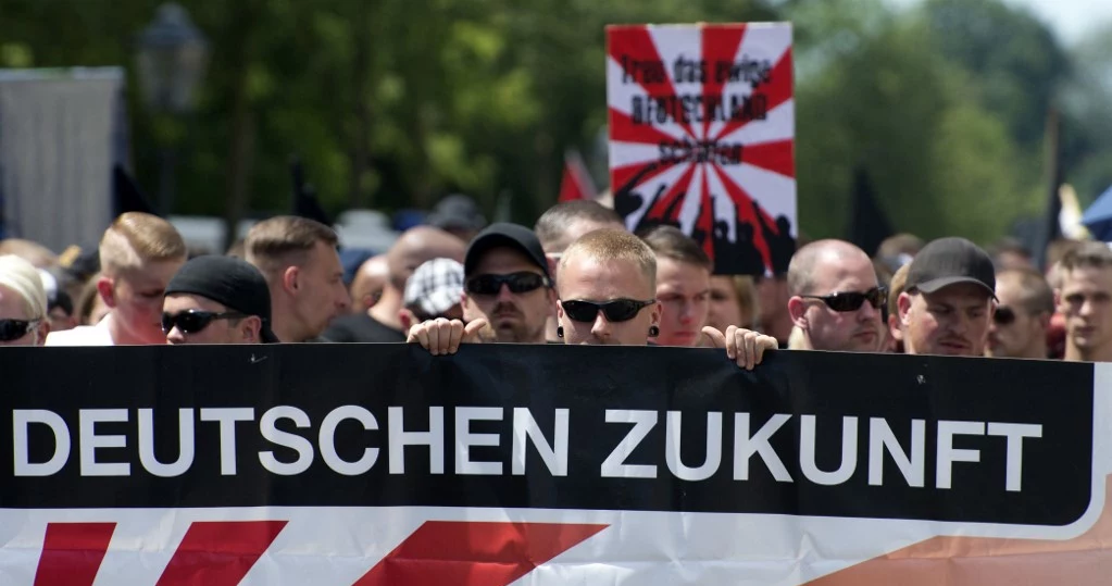 Prawicowy ekstremiści podczas demonstracji, zdj. archiwalne