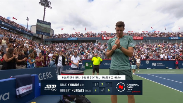 W piątkowe popołudnie na montrealskim korcie Hubert Hurkacz zmierzył się w ćwierćfinale Canadian Open z Australijczykiem Nickiem Kyrgiosem. Nasz tenisista ograł rywala 7:6 (7-4), 6:7 (5-7), 6:1

