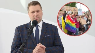 Protest podczas wizyty Czarnka. Minister mówił o "tęczowej młodzieży"