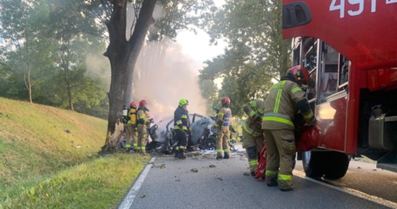 Do tragicznego wypadku doszło po południu na trasie z Mrągowa do Kętrzyna (droga wojewódzka 591). Kierowca terenowej toyoty uderzył w drzewo i auto stanęło w płomieniach. Kierowca zginął - poinformowała policja.
