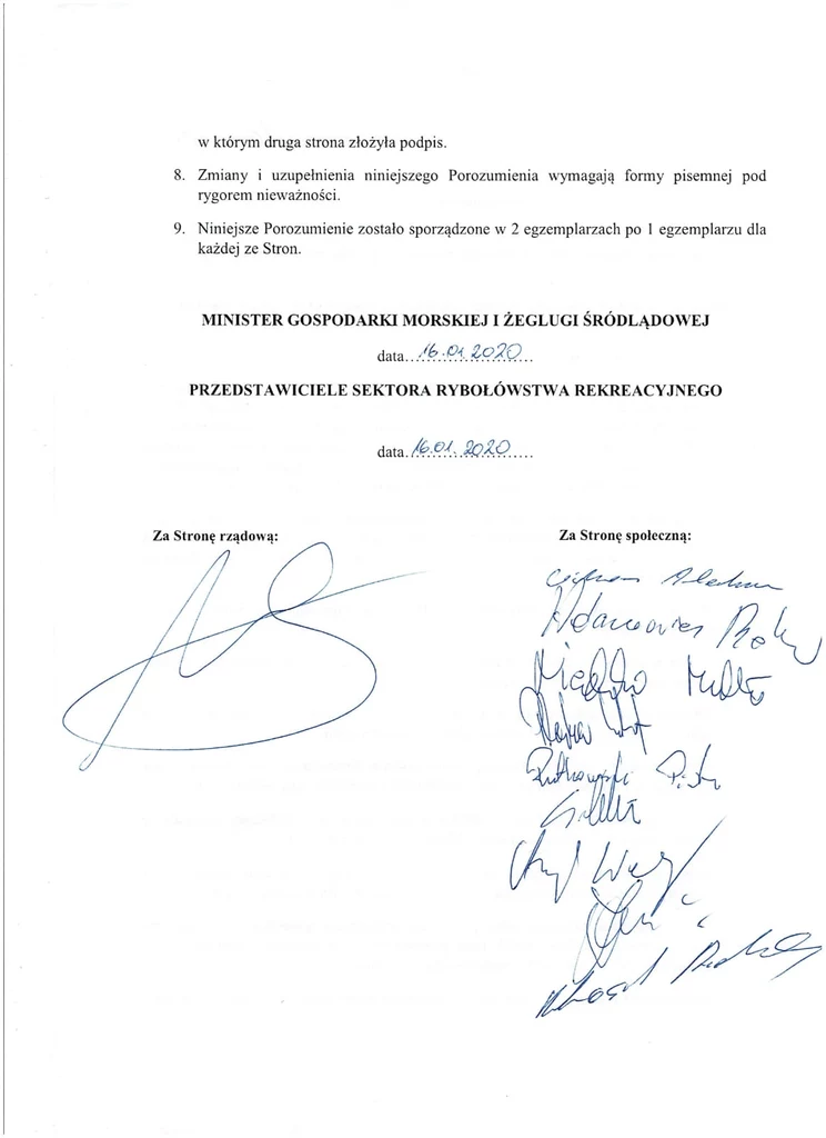 Porozumienie armatorów z rządem z widocznym podpisem ministra Gróbarczyka