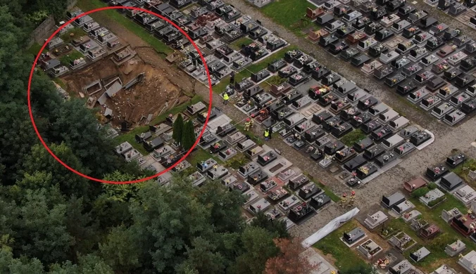 Ziemia zapadła się na cmentarzu w Trzebini. Uszkodzone dziesiątki grobów