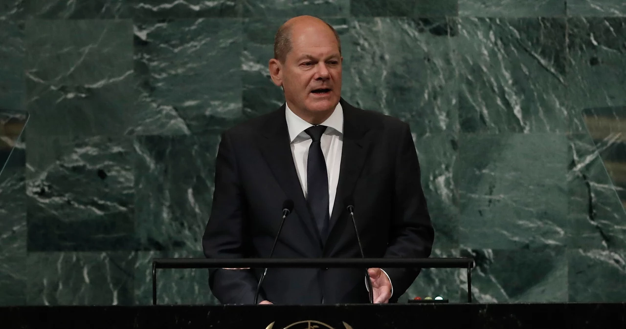 Kanclerz Niemiec Olaf Scholz podczas sesji ONZ