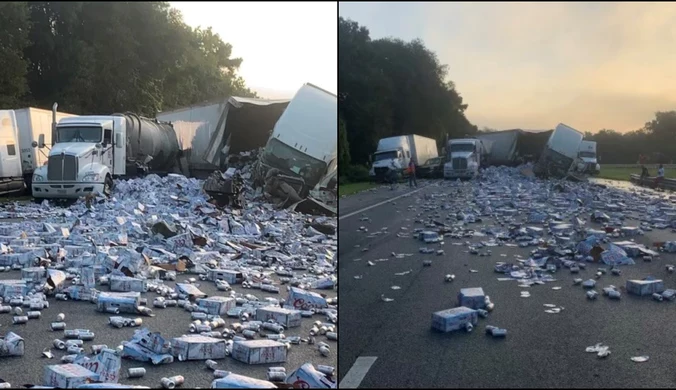 Piwo lało się strumieniami po autostradzie. Kierowca nie wyhamował