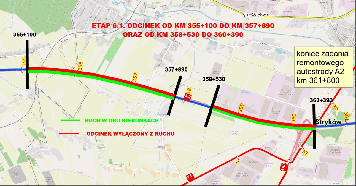 Utrudnienia i ograniczenia w ruchu na autostradzie A2 pomiędzy węzłami Emilia i Stryków. Ostatni etap remontu trasy rozpocznie się w niedzielę około godz. 18.00.