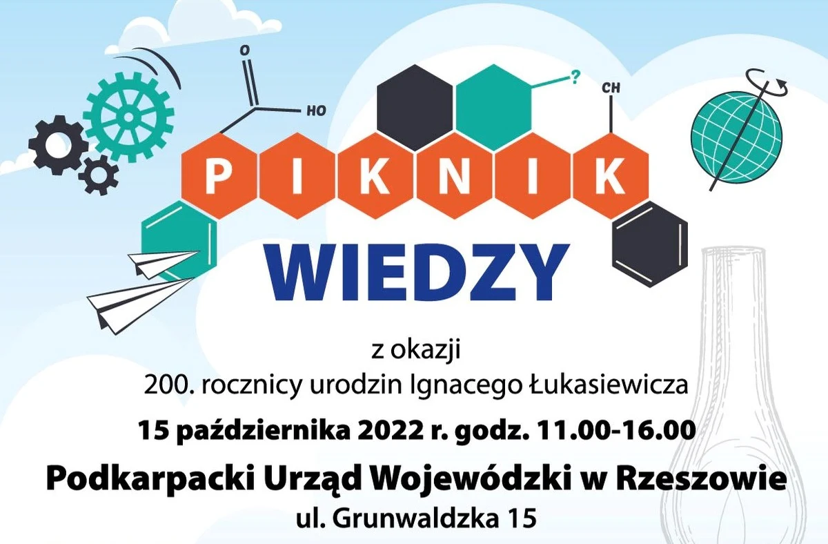 W najbliższą sobotę w Rzeszowie odbędzie się Piknik Wiedzy. Wydarzenie zorganizowane jest z okazji 200. rocznicy urodzin Ignacego Łukasiewicza. Dla uczestników przygotowano wiele atrakcji, m. in. symulator lotów szybowcem czy pokaz łazika marsjańskiego. Wszystko odbędzie się na terenie Podkarpackiego Urzędu Wojewódzkiego w Rzeszowie przy ul. Grunwaldzkiej 15.