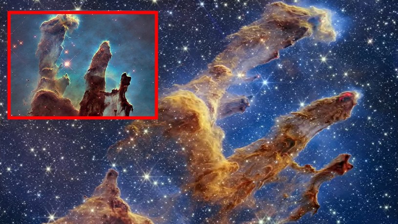 NASA opublikowała nowe oblicze słynnych Filarów Stworzenia uwiecznione na obrazie wykonanym przez Kosmiczny Teleskop Jamesa Webba. Tak fenomenalnie prezentuje się fragment Mgławicy Orzeł.