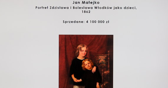 Obraz Jana Matejki "Portret Zdzisława i Bolesława Włodków" z 1862 roku sprzedany został na czwartkowej aukcji Polswiss Art za 4 miliony 100 tysięcy zł. Razem z wynoszącą 20 proc. ceny opłatą aukcyjną płótno osiągnęło cenę 4 mln 920 tys. zł.