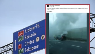 Małopolskie. Pożar samochodu na autostradzie. Utworzył się kilkukilometrowy korek