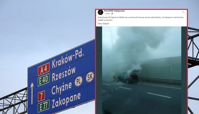 Małopolskie. Pożar samochodu na autostradzie. Utworzył się kilkukilometrowy korek