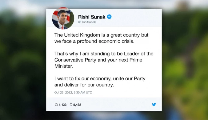 Rishi Sunak ogłasza chęć zostania premierem Wielkiej Brytanii