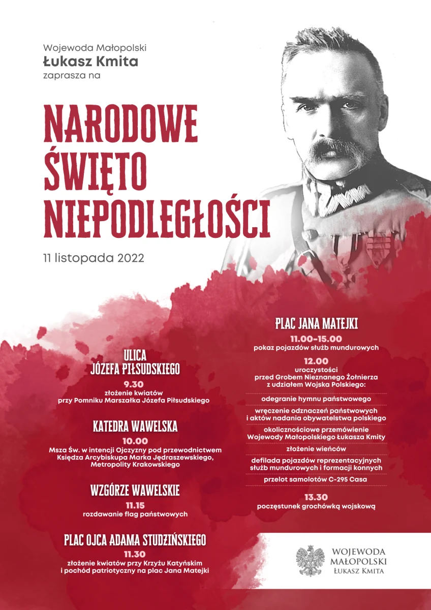 11 listopada na mieszkańców Krakowa oraz turystów czeka wiele wydarzeń związanych ze 104 rocznicą odzyskania przez Polskę Niepodległości. Ulicami Krakowa przejdzie pochód patriotyczny, będzie pokaz pojazdów wojskowych, czy śpiewanie Biało Czerwonych przebojów z RMF FM na Rynku Głównym. W samo południe nastąpi odśpiewanie Hymnu Narodowego.
