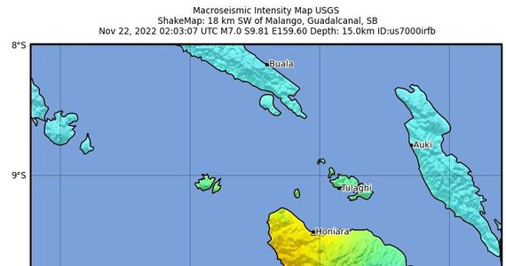 Trzęsienie ziemi o magnitudzie 7 na Wyspach Salomona, archipelagu położonym w południowo zachodniej części Oceanu Spokojnego. Jak poinformowała amerykańska Służba Geologiczna (USGS), wydano ostrzeżenie przed falami tsunami.