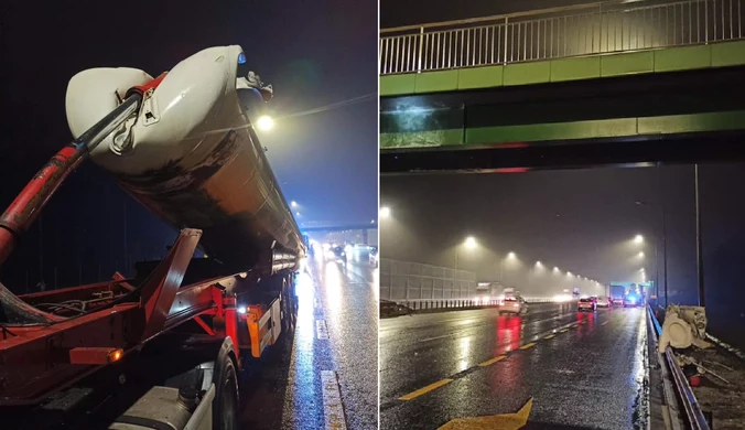 Cysterna zgnieciona jak puszka. Tir uderzył w kładkę zbiornikiem na mąkę