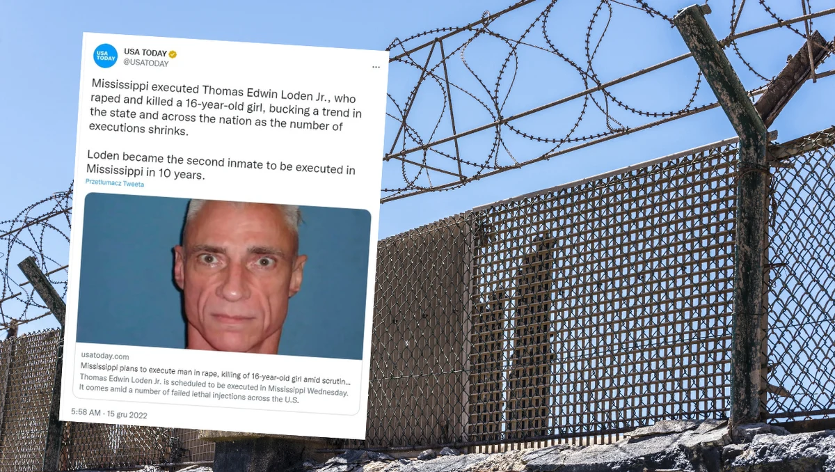 Thomas Edwin Loden Jr. - skazany na karę śmierci - dostał śmiertelny zastrzyk w więzieniu w Missisipi. Mężczyzna, były rekrut piechoty morskiej, zgwałcił i zamordował 16-latkę. Do zdarzenia doszło ponad dwie dekady temu.  