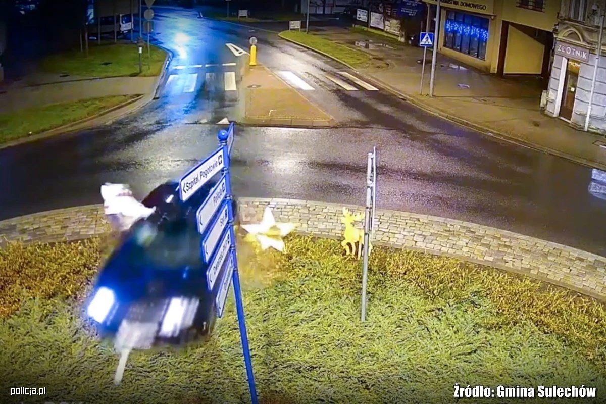 1200 złotych mandatu i 10 punktów otrzymał kierujący audi, który jadąc z nadmierną prędkością nie opanował pojazdu i przejechał na wprost przez rondo Piłsudskiego w Sulechowie (lubuskie). Zdarzenie zarejestrowały kamery monitoringu miejskiego w Sulechowie.