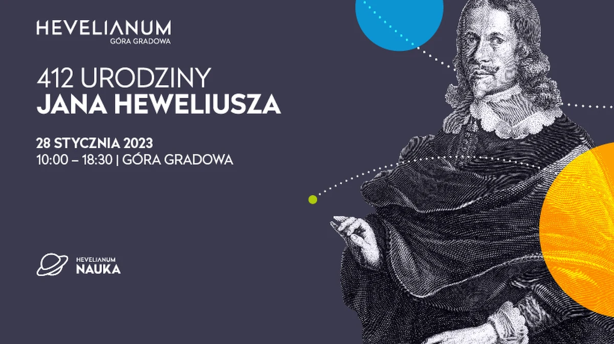 Zbliżają się 412 urodziny Jana Heweliusza, słynnego gdańskiego astronoma, patrona Hevelianum. Z tej okazji w sobotę na odwiedzających Górę Gradową czekać będzie mnóstwo atrakcji. W programie między innymi warsztaty i obserwacje astronomiczne, wystawa astrofotografii, kosmiczne opowieści astronomów i teatr tancerzy ognia. Na głównym placu stanie replika prawdziwego teleskopu Heweliusza.
