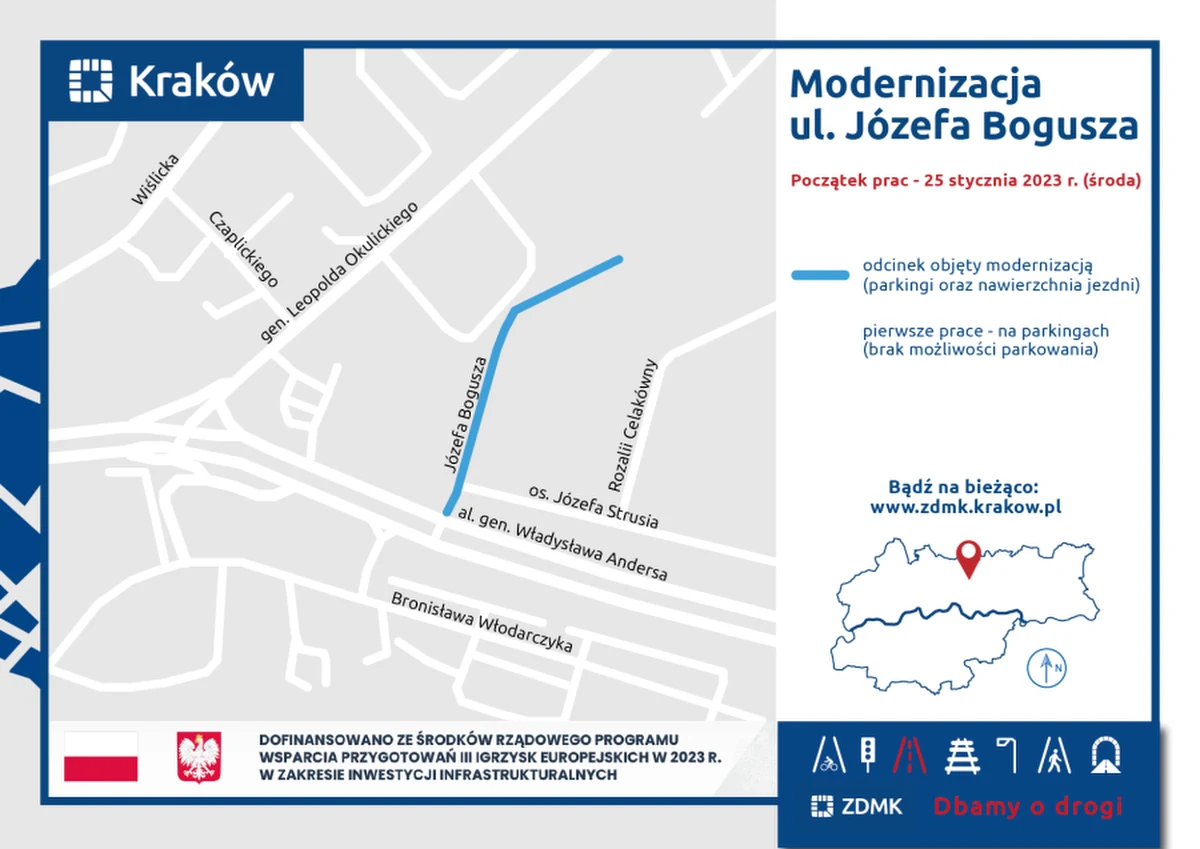 W środę, 25 stycznia rozpoczęła się modernizacja ulicy Józefa Bogusza w Bieńczycach. Z powodu prac zmieniona została organizacja ruchu w tym miejscu. 