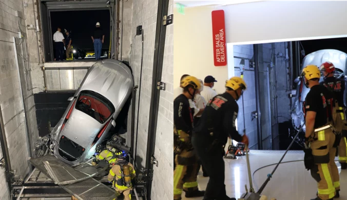 Ferrari zawisło w windzie. Strażacy wyciągali auto kilka godzin