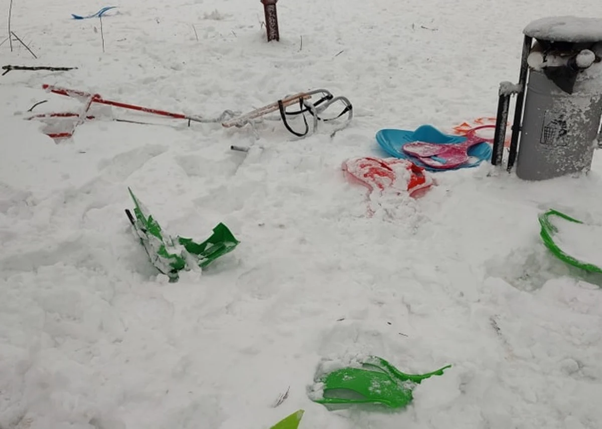 Schronisko Andrzejówka w Rybnicy Leśnej koło Wałbrzycha apeluje do turystów. "Rozwalone sanki zabierajcie na dół, albo chociaż pofatygujcie się do naszych śmietników" - napisano. W ostatnim czasie w jego pobliżu zostawiono sporo popsutego sprzętu.