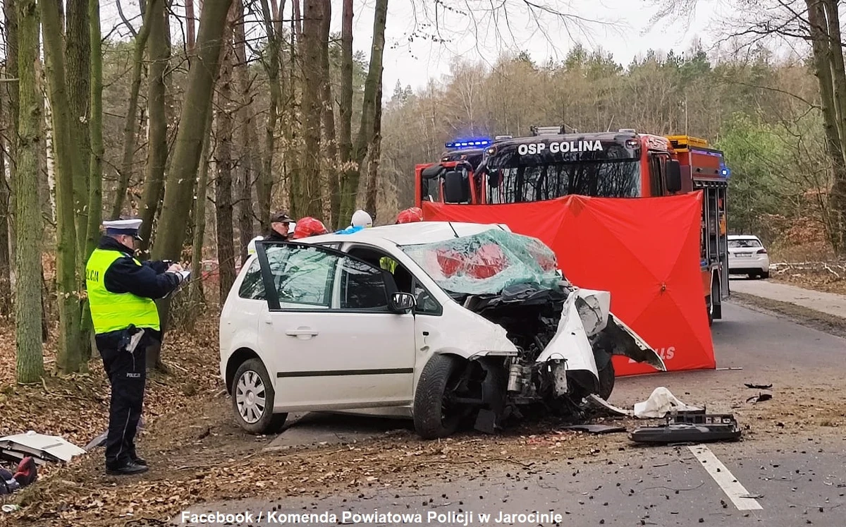 29-letni mężczyzna zginął w wypadku na drodze powiatowej Zakrzew - Golina w powiecie jarocińskim w Wielkopolsce. Do szpitala trafiła 29-letnia kobieta.