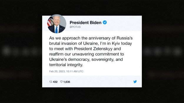 Prezydent USA Joe Biden przybył z niespodziewaną wizytą do
stolicy Ukrainy, Kijowa. Biden w tweecie określił swoje przybycie do Ukrainy na kilka dni przed rocznicą inwazji Rosji, jako ''potwierdzenie niezachwianego
zaangażowania w demokrację, suwerenność i integralność terytorialną
Ukrainy.'' W kolejnym wpisie zapewnił również, że wsparcie USA dla naszego wschodniego sąsiada "będzie trwać".