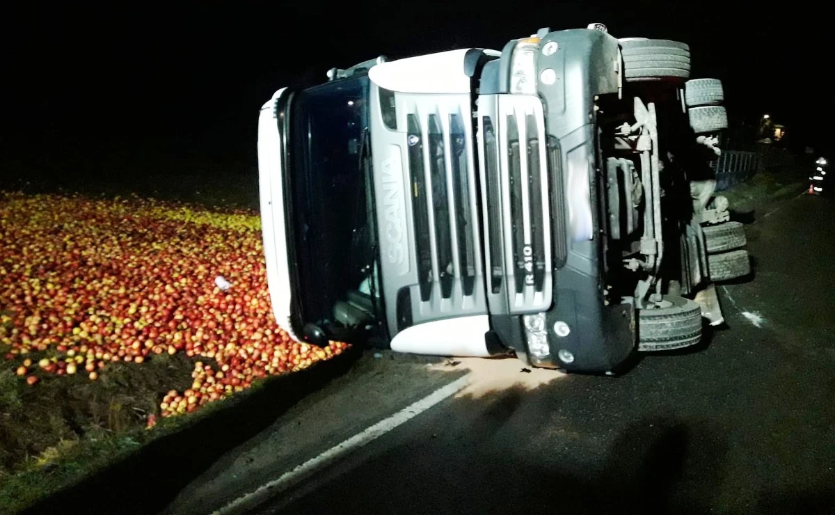 Strażacy z Nowego Sącza pracowali rano na miejscu niecodziennego zdarzenia. W Olszance przewróciła się ciężarówka przewożąca jabłka. Owoce wysypały się z naczepy do rowu i na przydrożną łąkę. 