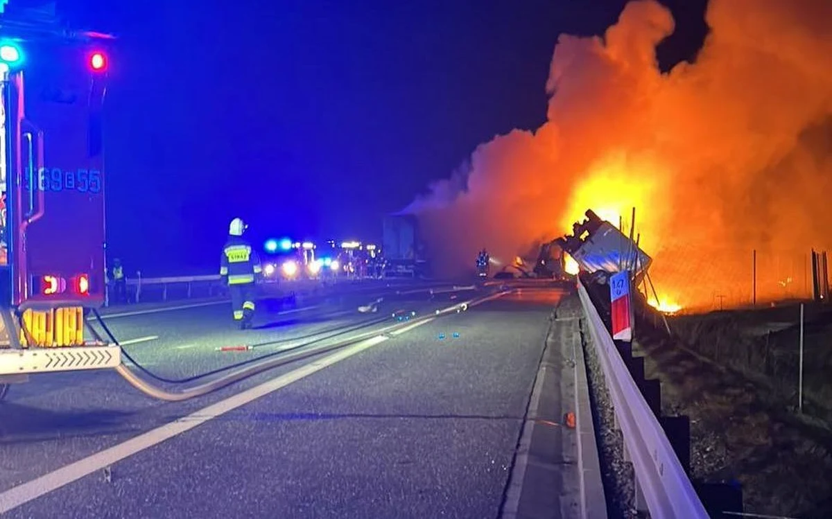 W czwartek (23 lutego) około godz. 23:00 na drodze ekspresowej S8 pod Wieruszowem w Łódzkiem spłonęły dwie ciężarówki. Jeden z kierowców zginął na miejscu. Zwęglone zwłoki w kabinie tira znaleźli strażacy.