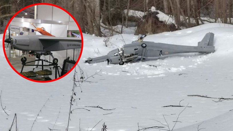 Rosyjska armia opublikowała zdjęcia zniszczonego ukraińskiego drona UJ-22 w obwodzie moskiewskim, niemal 600 kilometrów od granicy z Ukrainą.