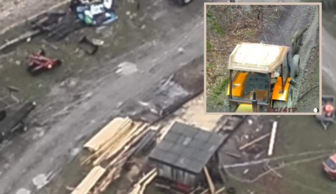 Kierowca ciągnika kradł drewno z lasu. Namierzył go dron