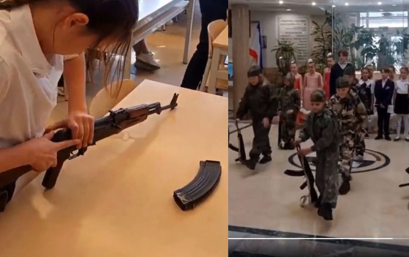 W rosyjskich mediach rządowych pojawiało się nagranie, na którym można zobaczyć dzieci ze szkoły na Krymie podczas ćwiczeń z karabinami i walki wręcz. Wszystko w ramach specjalnych lekcji przygotowujących do wojny, które mają zacząć się w innych szkołach jeszcze w tym roku szkolnym. 