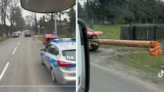 Nietypowy transport drewna. "Czołgczento" na drodze