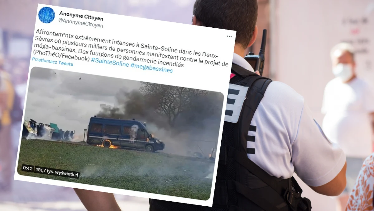 Starcia tysięcy demonstrantów z szturmowymi oddziałami policji i żandarmerii wybuchły w Saint-Soline na zachodzie Francji. Protestujący zaczęli podpalać policyjne furgonetki, obrzucili funkcjonariuszy kamieniami i zaczęli odpalać w ich kierunku sztuczne ognie - używane jak broń. W wyniku starć ucierpiało ponad 200 demonstrantów i blisko 30 żandaramów.