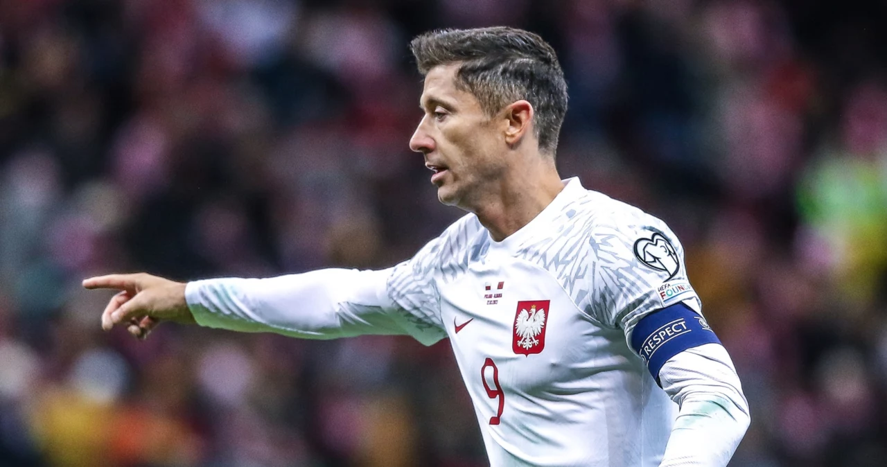 Robert Lewandowski podczas meczu Polska - Albania