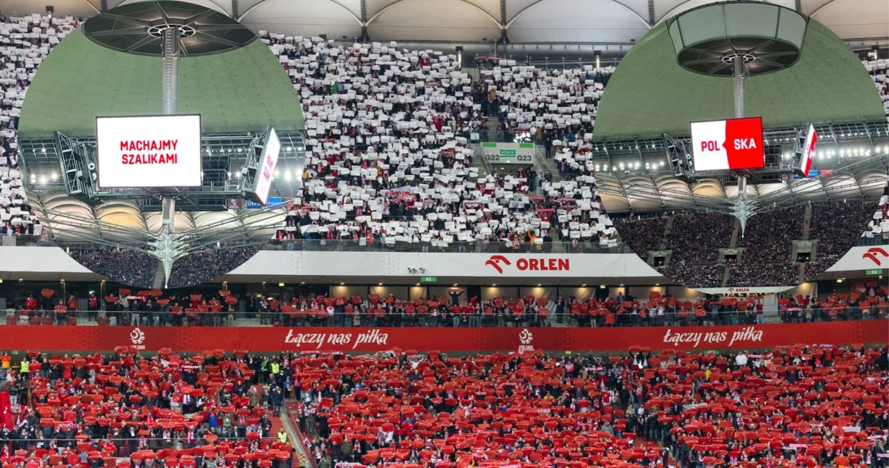 Kibice podczas meczu na Stadionie Narodowym