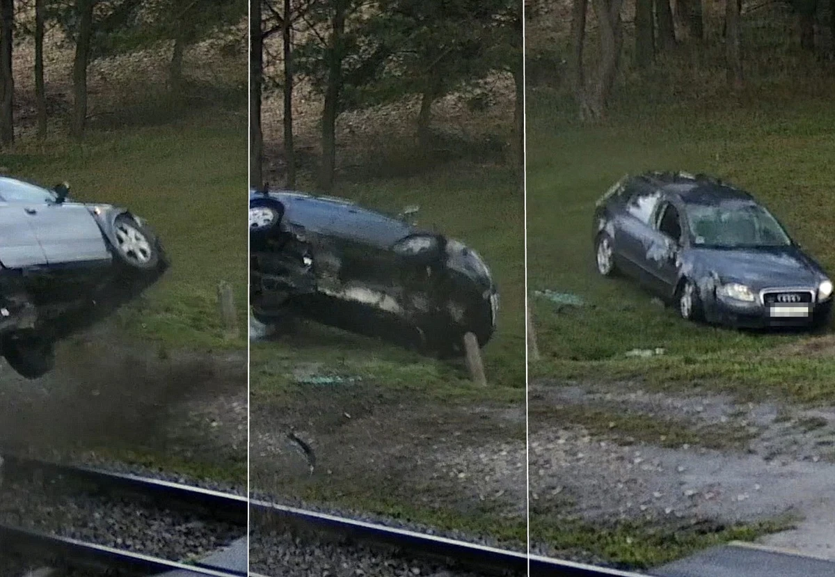 Policjantów poinformowano o tym, że w Puchaczowie na Lubelszczyźnie, tuż obok torowiska dachowało auto. Dopiero nagranie z monitoringu właściwie ukazuje grozę sytuacji. Jak przyznają funkcjonariusze, kierowca miał wiele szczęścia, że wyszedł z tego wypadku bez szwanku.