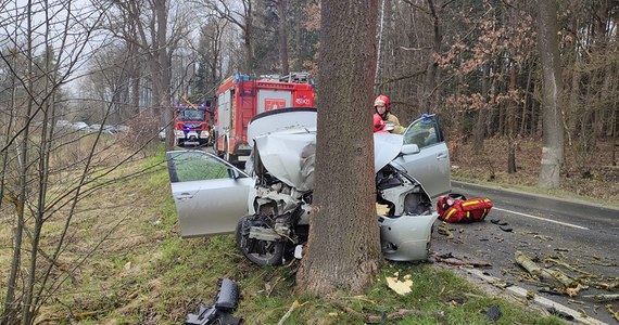 Wypadek w Pisarzowicach niedaleko Kamiennej Góry. Jak poinformowali strażacy - samochód osobowy uderzył tam w drzewo. 2 osoby zostały ranne.