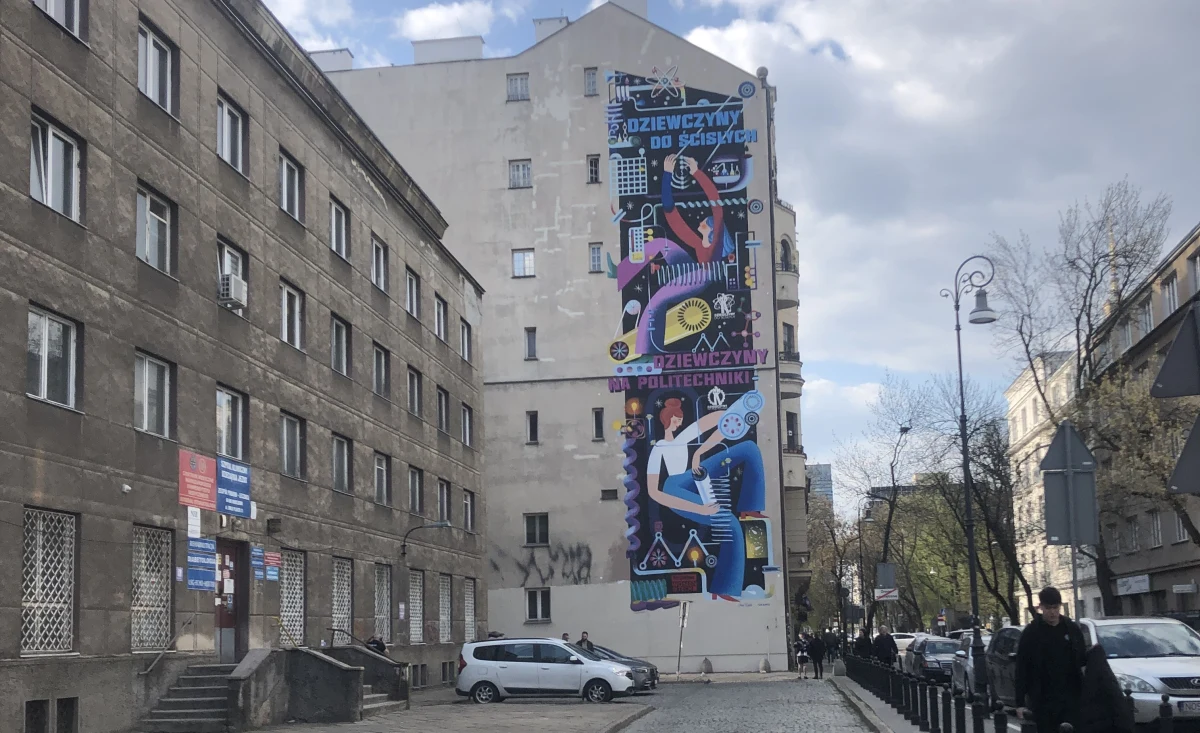 "Dziewczyny na politechniki. Dziewczyny do ścisłych!". Mural z takim napisem odsłonięto dzisiaj w centrum Warszawy, przy ulicy Emilii Plater. Ma zachęcać kobiety do studiowania na politechnikach. Obecnie około 35 proc. studentów publicznych uczelni technicznych to panie.