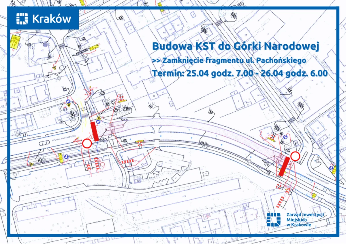 We wtorek (25 kwietnia) o godz. 7.00, zamknięta zostanie ul. Pachońskiego w Krakowie, na odcinku od ul. Zielińskiej do ul. Białoprądnickiej. Układana będzie warstwa ścieralna asfaltu.    

