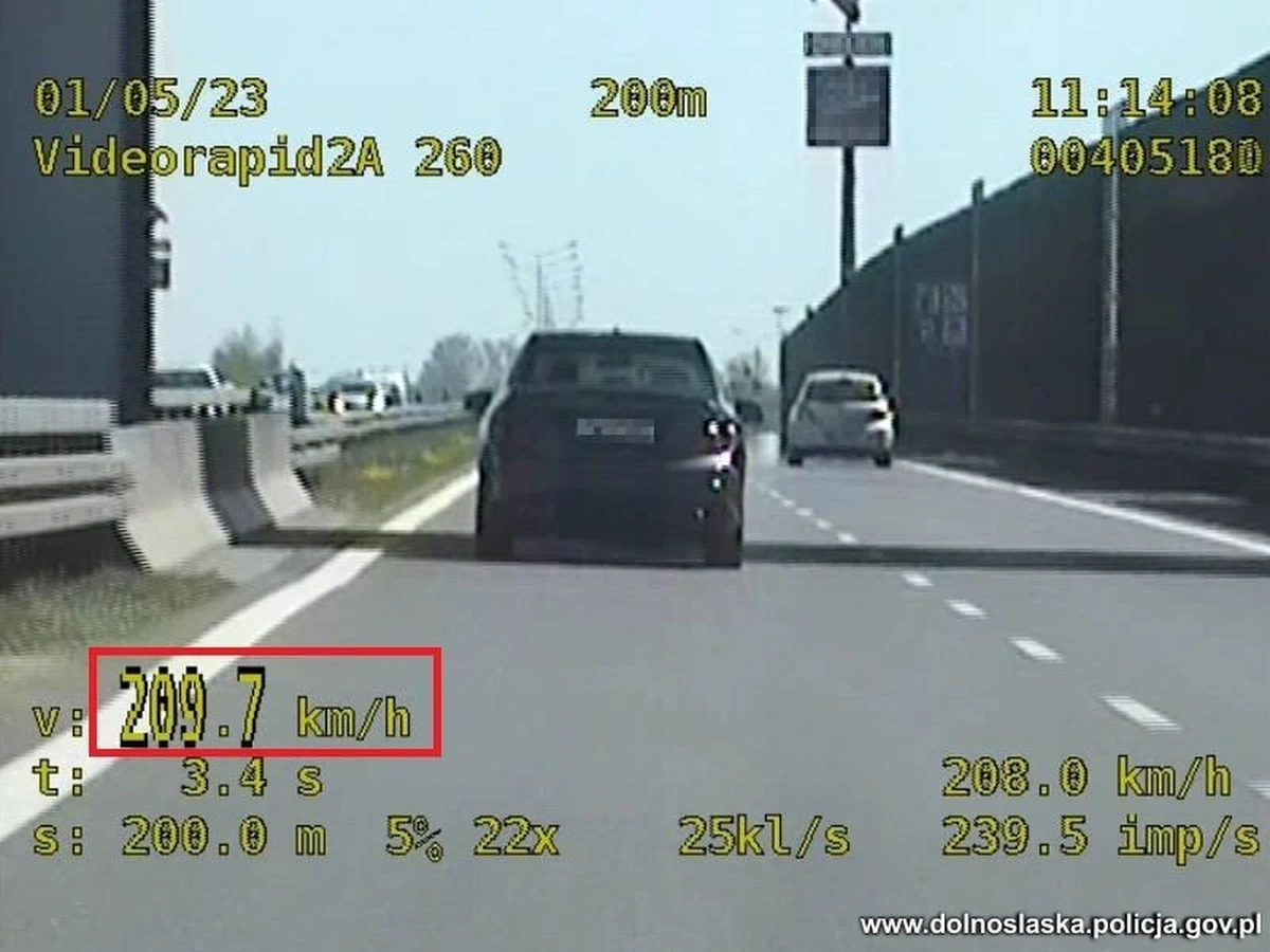 Policjanci z Wrocławia zatrzymali pirata drogowego, który jechał trasą S8 z prędkością ponad 200 km/h. Kierowca został ukarany mandatem w wysokości 2,5 tys. zł i 15 punktami karnymi. 