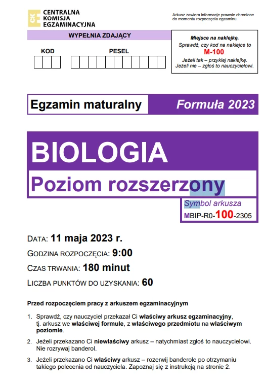 Matura 2023: Biologia, Arkusze CKE I Odpowiedzi - Poziom Rozszerzony ...