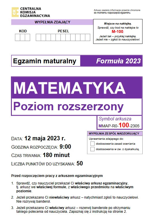 Matura 2023: Matematyka Poziom Rozszerzony. Są Arkusze CKE I Odpowiedzi ...