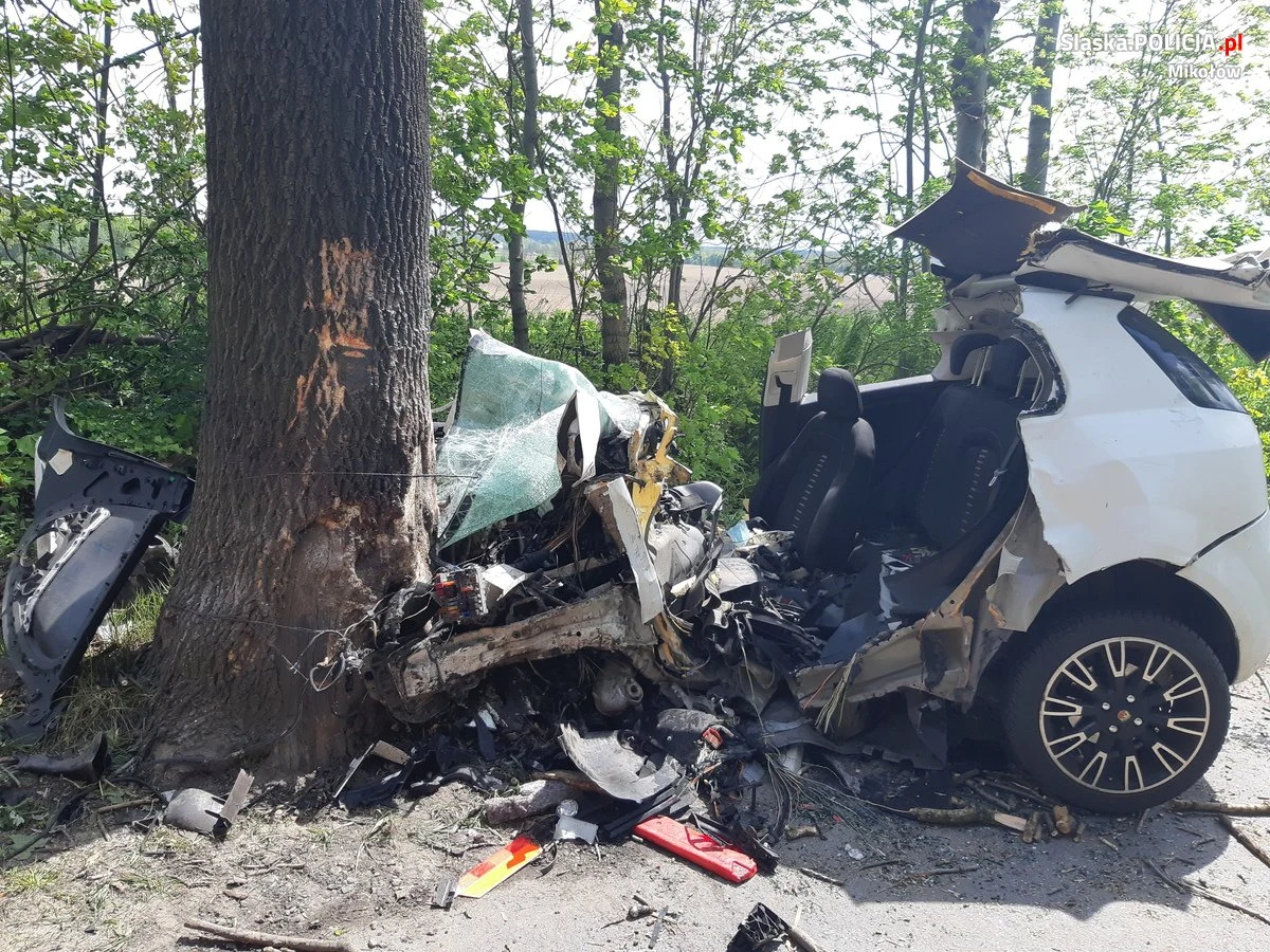 34-letni kierowca Fiata Punto zginął w wypadku w Wyrach na Śląsku. Na miejscu zdarzenia nie stwierdzono śladów hamowania - podaje śląska policja.